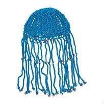 Women Crochet Beanie Cap Bohemia Decor, Tassel Braids Decorative with Colorful Beads Girls Knitted Blue pink