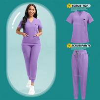 Stretch Scrubs Moterų rinkinys Slaugos uniformos Klinikinių šveitimų rinkinys Slaugytoja Dulkėms atsparus Darbo Drabužiai Medicininiai šveitikliai Top+ Jogger Pants S violetinė