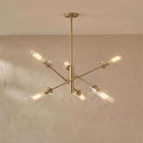 Modern Brass Sputnik Chandelier, 6-Light Mid Century Glass Pendant, Industrial Dining Room Lighting