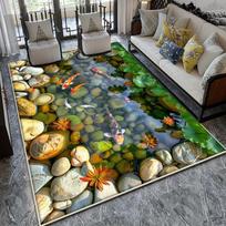 3D Žuvų Tvenkinio Prabangus Kilimas 200x300 Svetainei ir Miegamajam Lengvai Valomas Neslystantis Dekoras 100x150cm gray