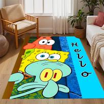 Spongebob Squarepants nuotykių temos neslystantys kilimėliai - Poliesterio namų dekoras, tinkamas miegamiesiems, svetainėms, prieškambariams, studijoms ir dekoravimui 100cmx120cm