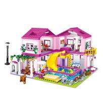 Draugų Miesto Gatvės Vaizdas Namas Vasaros Atostogų Vila Pilies Modelis Statybiniai Blokeliai Figūrėlės DIY Plytos Žaislai Vaikams Mergaitėms Dovana no original box pink
