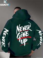 Niekada nepasiduokite Grafiti Raidės Dvigubos Rankovės Spausdintas Vyriškas Hip Hop Sportinis Gobtuvas, Gatvės Motyvacinis Laisvas Kasdienis Džemperis 3XL black