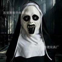 Luminous The Conjuring Nun Mask, Scary Ghost Latex Headgear Halloween Prank Party Supplies 26 blue-eyed nuns with green light gray