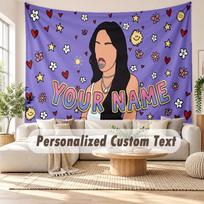 Custom Name Wall Hanging Tapestry,Olivia Rodrigo Decorative Backdrop Tapestry For Dorm Home 100cmx150cm black