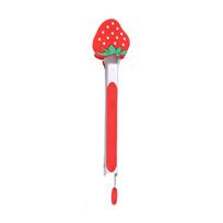 Cute Silicone Tip Fruit Shape Food Tong Stainless Steel Heat Resistant Salad Serving Tong Cartoon Hanging Bread Clip Hotel raudona
