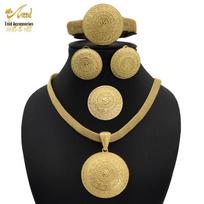 Dubai 24K Gold-Plated Indian Bridal Jewelry Set: Necklace, Earrings, Ring, Bracelet with Sand Gold Finish. white