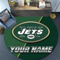 Custom Name New York Jets Round Area Rug,Carpet Rug for Living Room Bedroom Sofa Playroom Decor,Non-slip Floor Mat 80cmx80cm gray