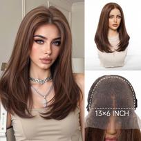 HAIRCUBE 13x6 Lace Front Wig for Women Light Blonde Brown Layered Shoulder Straight Lace Wig Natural Hairline for Daily Party 180%&22inches&13*6 white