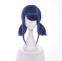 Short Navy 2 Ponytails Cosplay Ladybug Wigs Synthetic Hair Costume Wigs with Bangs Party for Halloween Ladybug One Size tamsiai mėlyna spalva