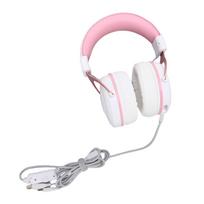 Gaming Headset Wired PC RGB Luminous Noise Reduction Over Ear Headphones with Mic White Pink with Cat Ears Decor