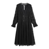 Didelio dydžio moteriška nėriniuota suknelė su aksominiu pamušalu - Ruduo/Žiema, Elegantiškas liekninantis sijonas 59-136 kg 6XL (240-300 jin) black