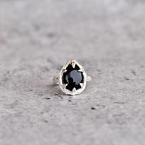 Huge pear black onyx ring Black diamond sterling silver ring Statement ring Black stone ring Elegant ring for beginning Gift for her