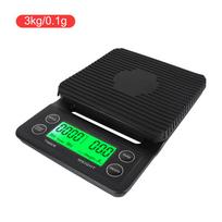 Virtuvės svarstyklės Tikslios elektroninės kavos svarstyklės Mini buitinės svarstyklės maisto balansui sverti su laikmačiu Skaitmeninis LCD 3kg 0,1g juoda