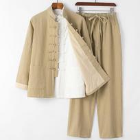 Tradicinis kinų Tang kostiumas Kung Fu Uniforma Retro laisvalaikio medvilninis linas Didelio dydžio Tai Chi drabužių rinkinys Vyrui XXXXL geltona
