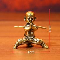 Vintage Brass Kung Fu Shaolin Little Monk Mini Figurines, Chinese Traditional Desktop Decor Statues brown