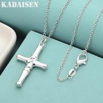 925 Sterling Silver Cross 16/18/20/22/24/26/28/30 Inch Pendant Necklace for Women Wedding Party Fashion Jewelry 40cm gray