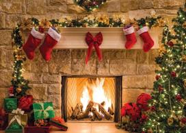 Christmas Fireplace Theme Backdrop 8x6ft Photography Tree Sock Xmas Decor 59x51.1inch/150*130cm