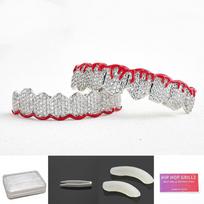Hip Hop Grillz: 14K Gold Plated Copper Zirconium Teeth Jewelry for Rap & Halloween. Lower white