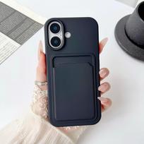Kortelių laikiklis Piniginė Atsparus smūgiams dėklas iPhone 16 15 14 13 12 Mini 11 Pro X XS XR Max 8 7 Plus SE Telefonams vientisos spalvos silikoninis buferis iPhone 7Plus-8Plus juoda