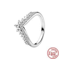 925 svaras sterlingų princesės tiara karūna žvilgantis meilės širdelės CZ Pantaro žiedai moterims sužadėtuvių papuošalai metinių 7 white