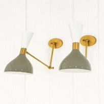 Mid-Century Modern Diabolo Wall Sconce Pair Italian Brass Adjustable Lighting  Lime Green Color beige