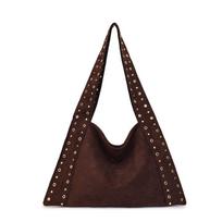 PU Leather Suede Rivet Shoulder Bags Retro American Style Fashion Design Locomotive Style Underarm Bag Korean Style black