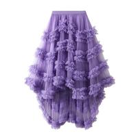 Moteriški tiulio maksi sijonai Plazdantys raukiniai Aukšto juosmens Sluoksniuoti tinkliniai tutu sijonai moterims A formos Pasakų sluoksniuotas sijonas Midi Elastingas juosmuo Ilgas sijonas One size violetinė