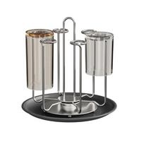 Stainless Steel Rotating Cup Holder Upside-Down Saving Space Glass Cup Storage Rack with Tray Large Capacity Cup Organizer Bar gray