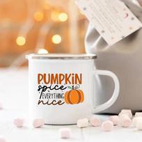Moliūgų prieskoniai ir viskas gražu Emalinis puodelis Halloweeno Kempingo puodelis Rudens Namų dekoras Rudens Kavos puodelis Šventinės dovanos Vaikams 360ml beige