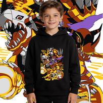 Digimon Koromon Evolution Anime Print Hooded Sweatshirt Boys Girls Fleece Lined Warm Pullover Autumn Winter Kids Casual Clothes 150 juoda