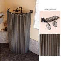 Foldable Shower Curtain Rod Set Invisible Bathroom Partition Waterproof High-End Dry Wet Separation Eye Protection Included 5 pleats