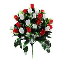 New 24 Heads Artificial Cemetery Flowers Faux Fake Silk Red Blue White Roses Bouquet Grave Decorations for Headstones