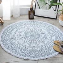 90 cm Bohemiškas apvalus medvilninis lininis kilimas Neslystantis grindų kilimėlis svetainei miegamojo kilimėlis jogos kilimėlis Macrame zonos kilimėliai 3 gray