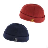 2pcs Men Retro Wool Felt Docker hat Beanie Cap Skullcap black