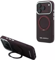 Karl Lagerfeld dėklas IPHONE 18 Pro/17 Pro, suderinamas su MagSafe (Ring Stand 360 Saffiano Classic Logo) bordinės spalvos