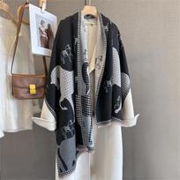 Women Winter Scarf Cashmere Pashmina Shawls and Wraps Bufandas Horse Print Warm Thick Scarves Blanket for Lady  Luxury 65x180cm black