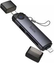 Card reader SD/TF 3.0 + USB 2.0 Type-C/Lightning Hoco HB56B pilkas