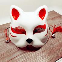 Japonijos lapės puskaukė su kutais ir mažais varpeliais Cosplay kaukė maskaradų festivalio kostiumui Cat M red