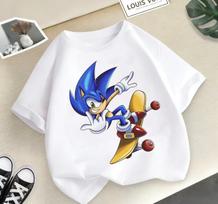 Sonic the Hedgehog vasariniai marškinėliai vaikams, dydžiai 100-160. Tinka berniukams, mergaitėms,.Stilingi gatvės laisvalaikio drabužiai 110 white