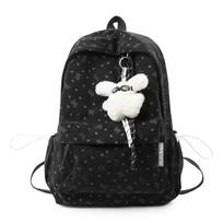 College Style Schoolbag Women's Bow Corduroy Travel Backpack juoda