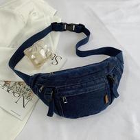 Casual Waist Bag Ladies Designer Denim Fanny Pack Fashion Travel Money Phone Chest Banana Bag Large Capacity Female Bum Belt Bag tamsiai mėlyna spalva