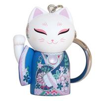 [kimmidoll] Manekineko Keychain Figure, Maneki-neko, Lucky Charm, Good Luck, Financial Fortune, Business Prosperity, Kimono, Japanese Style (YUKI) white