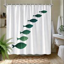 Minimalistinė žuvies dušo užuolaida 180X180cm – Stilingas mėlynas geometrinis raštas, Abstrakčios vonios kambario dekoracijos, 12 kabliukų W60H190(CM)-1 Pcs
