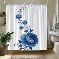 Minimalistinė žuvies dušo užuolaida 180X180cm – Stilingas mėlynas geometrinis raštas, Abstrakčios vonios kambario dekoracijos, 12 kabliukų W90H180(CM)-1 Pcs
