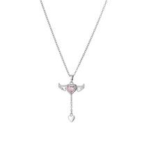 Exquisite High-Grade 999 Sterling Silver Cupid's Heart Necklace with Angel Wings Sterling Silver white