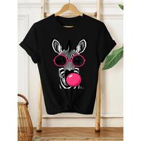 Cool Zebra with Sunglasses Bubble Gum T-Shirt Funny Animal Graphic Tees Casual Short Sleeve Tops for Women Summer Streetwear Y2K 3XL white