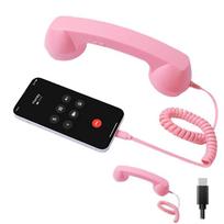 Type-C laidinio telefono rankenėlė su mikrofonu, rankinis mobiliojo telefono imtuvas, telefono ragelis rožinė