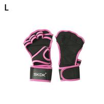 1Pair Workout Gloves Women Men With Wrist Wraps Anti-Slip Silicone Palm Protection Weight Lifting Fitness Gym Gloves L rožinė