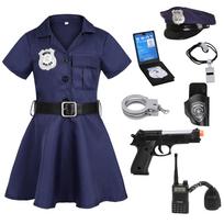 Helovino moteriškas policininko suknelės kostiumas Seksualus policininkės Cosplay kostiumas Suaugusiųjų Karnavalinis kostiumas Helovino vakarėliui Sceninės aprangos 3-4 years old mėlyna